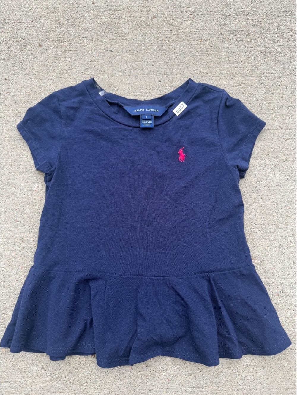 Ralph Lauren Girls Navy Blue Peplum T-Shirt Size 5